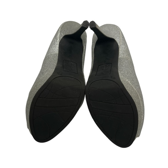 Fioni Night Silver Glitter Peep Toe Platform Heels Size 7 1/2 Women's - Picture 8 of 8